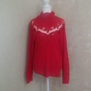Red Embellished Turtleneck Sweater